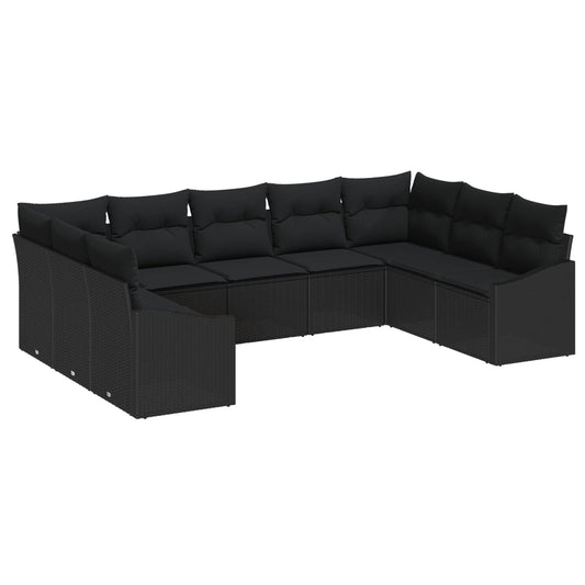Set Divano da Giardino con archiviazione 9 pcs Nero polyrattan