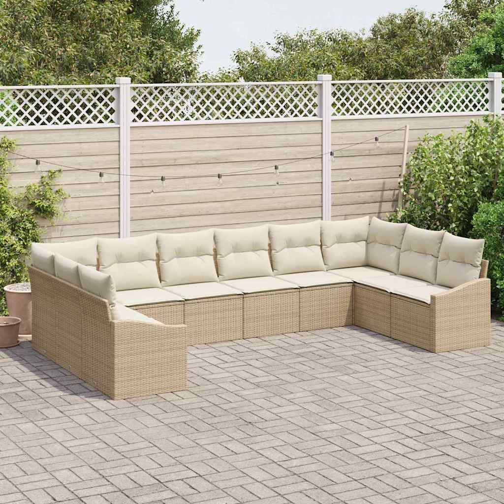 Set Divano da Giardino 10 pcs Beige e Crema polyrattan | homemem39
