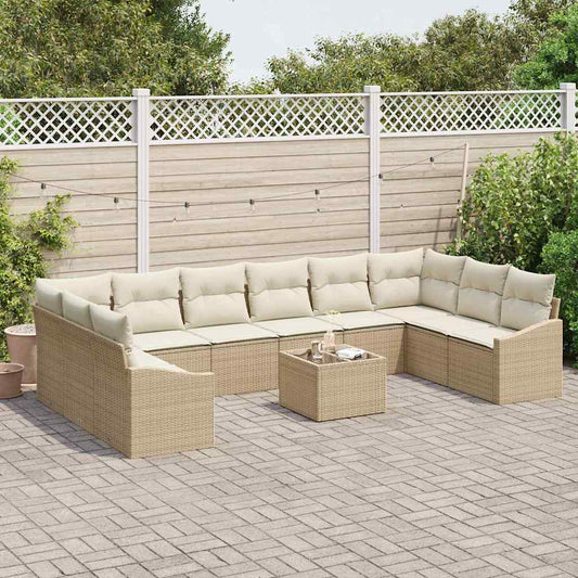 Set Divano da Giardino 11 pcs Beige e Crema polyrattan