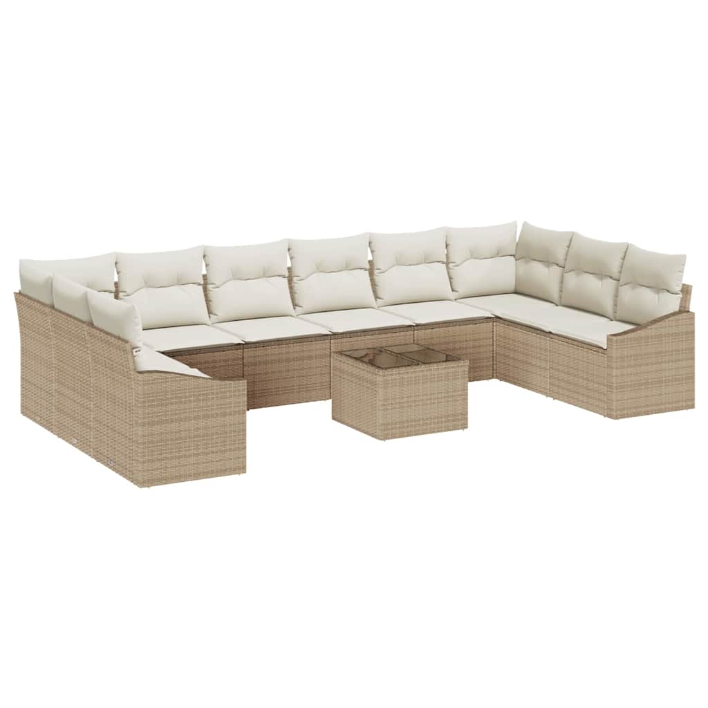 Set Divano da Giardino 11 pcs Beige e Crema polyrattan