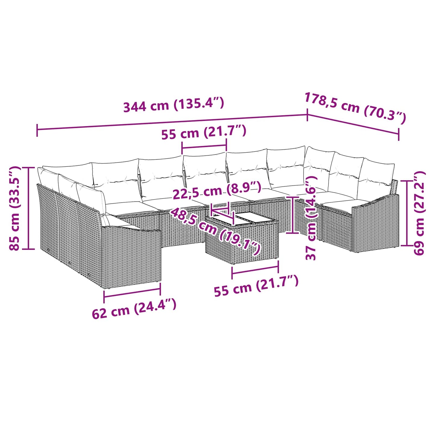 Set Divano da Giardino Beige e Crema polyrattan | homemem39