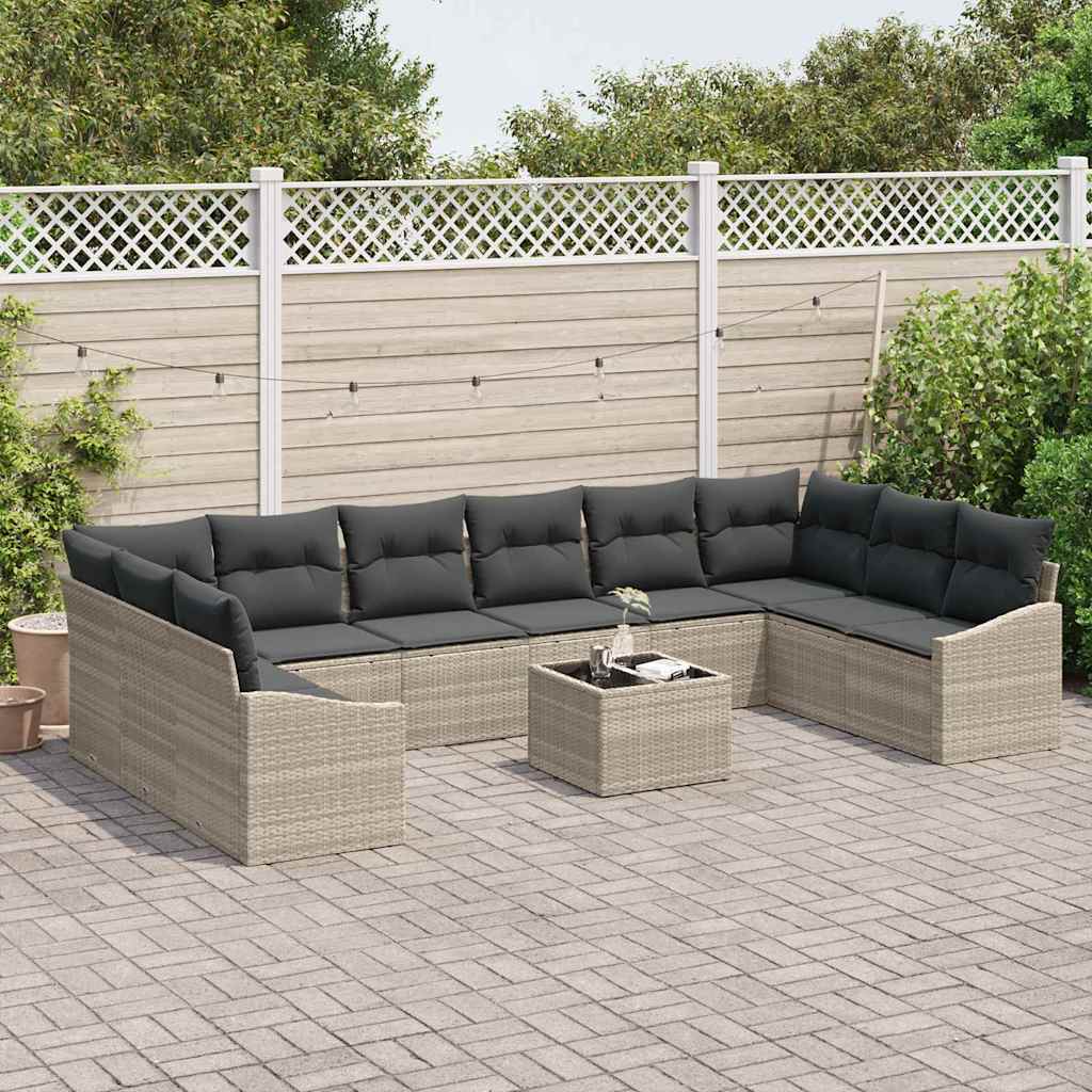 Set Divano da Giardino 11 pcs Grigio chiaro polyrattan