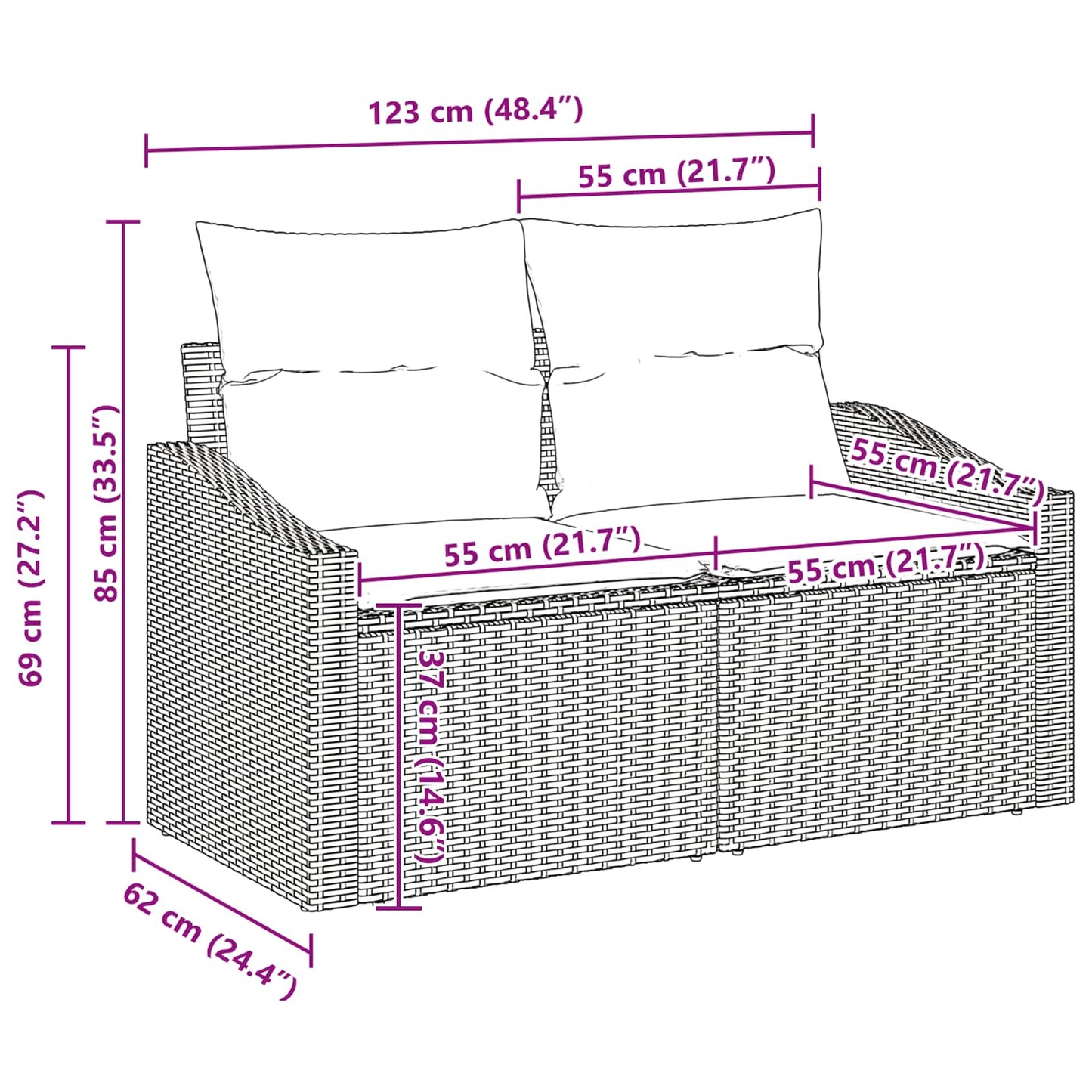 Set Divano da Giardino Grigio chiaro polyrattan