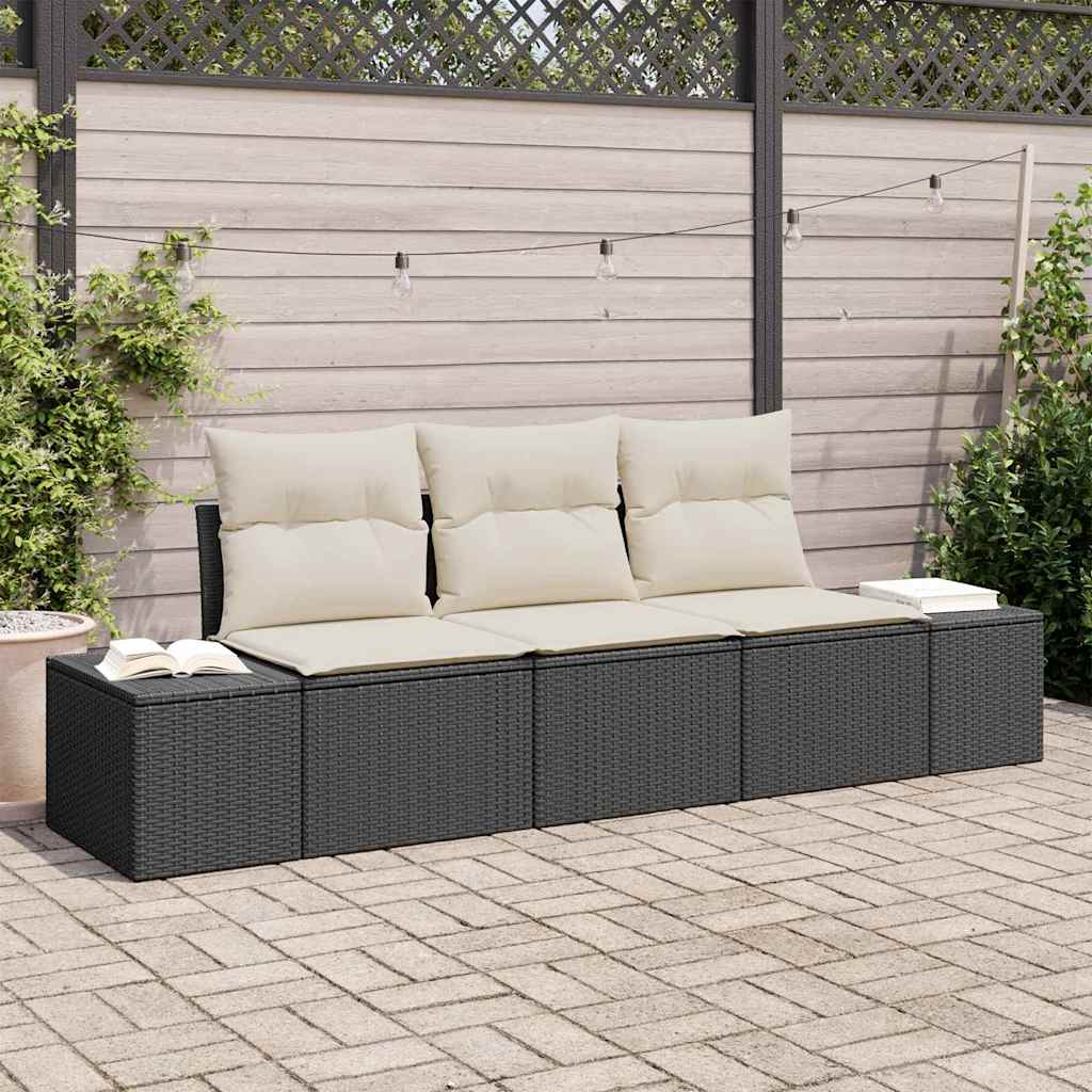 Set Divano da Giardino 3 pcs Nero e Crema polyrattan | homemem39