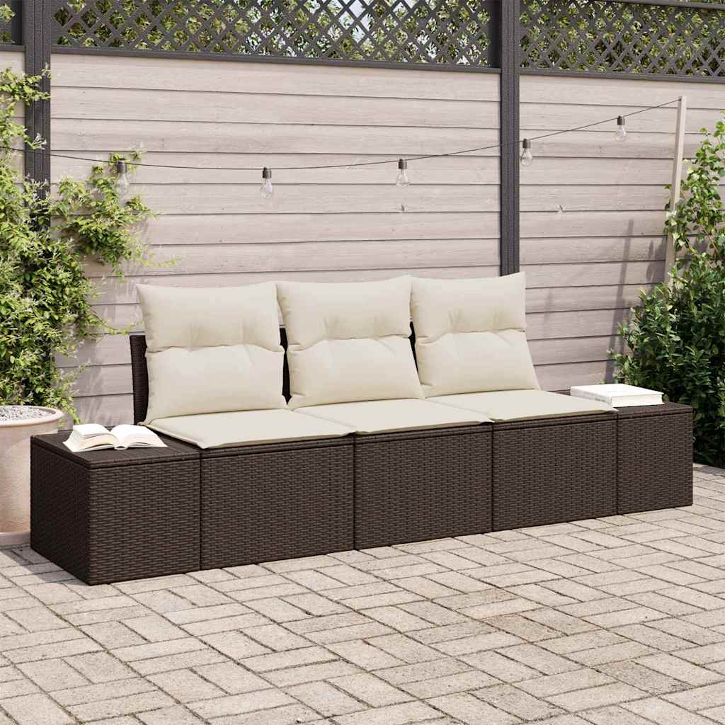 Set Divano da Giardino 3 pcs Marrone e Crema polyrattan | homemem39