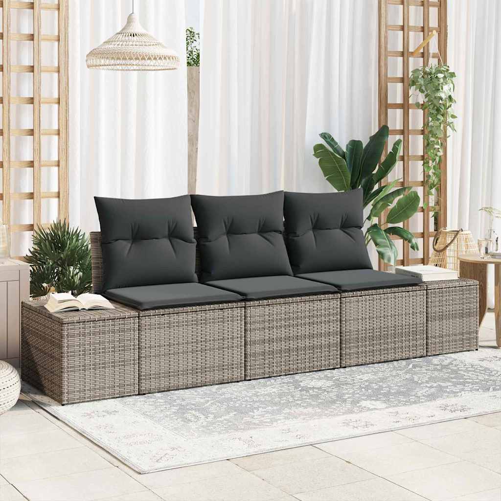 Set Divano da Giardino 3 pcs Grigio polyrattan | homemem39