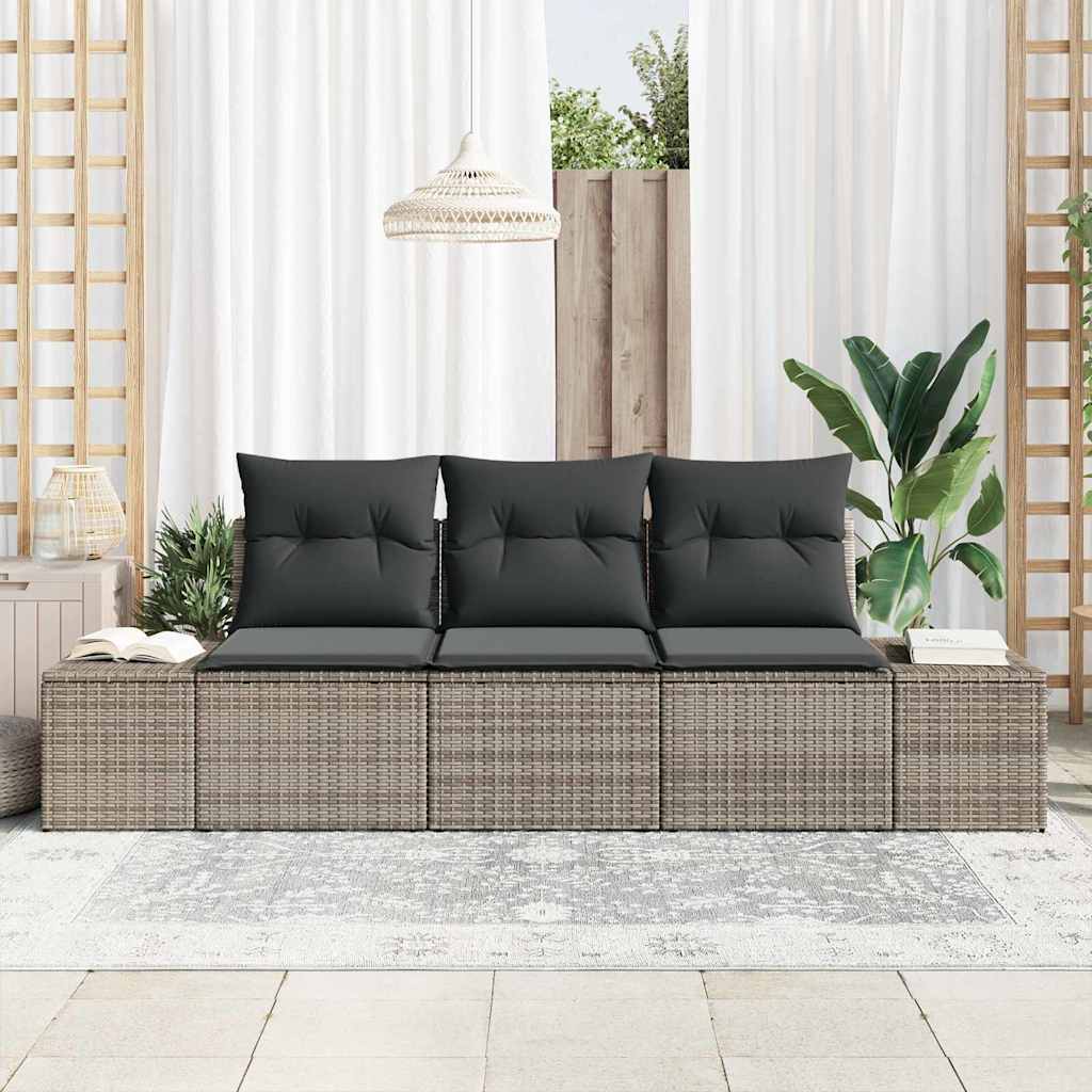 Set Divano da Giardino 3 pcs Grigio polyrattan | homemem39