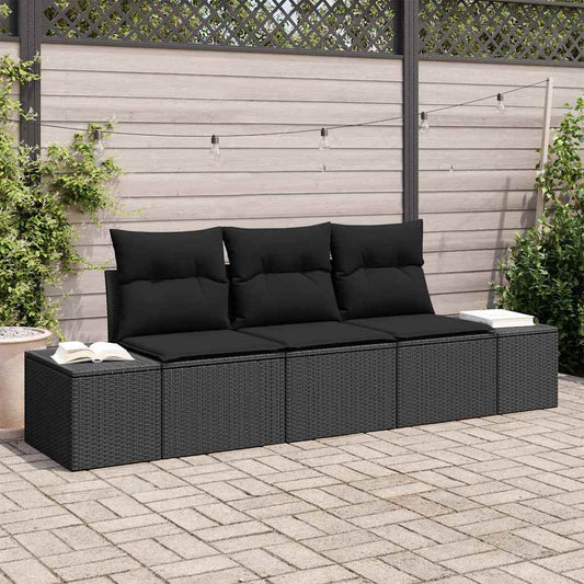 Set Divano da Giardino con archiviazione 3 pcs Nero polyrattan