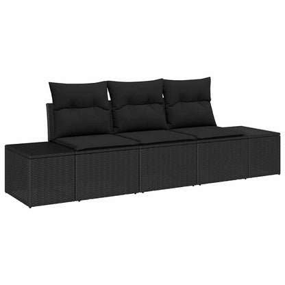 Set Divano da Giardino 3 pz Nero polyrattan