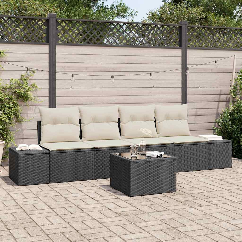 Set Divano da Giardino 5 pcs Nero e Crema 55 x 55 x 37 cm - homemem39