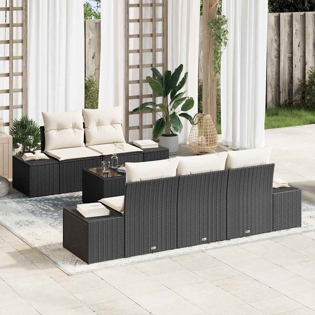 Set Divano da Giardino 6 pcs Nero e Crema 55 x 55 x 37 cm - homemem39