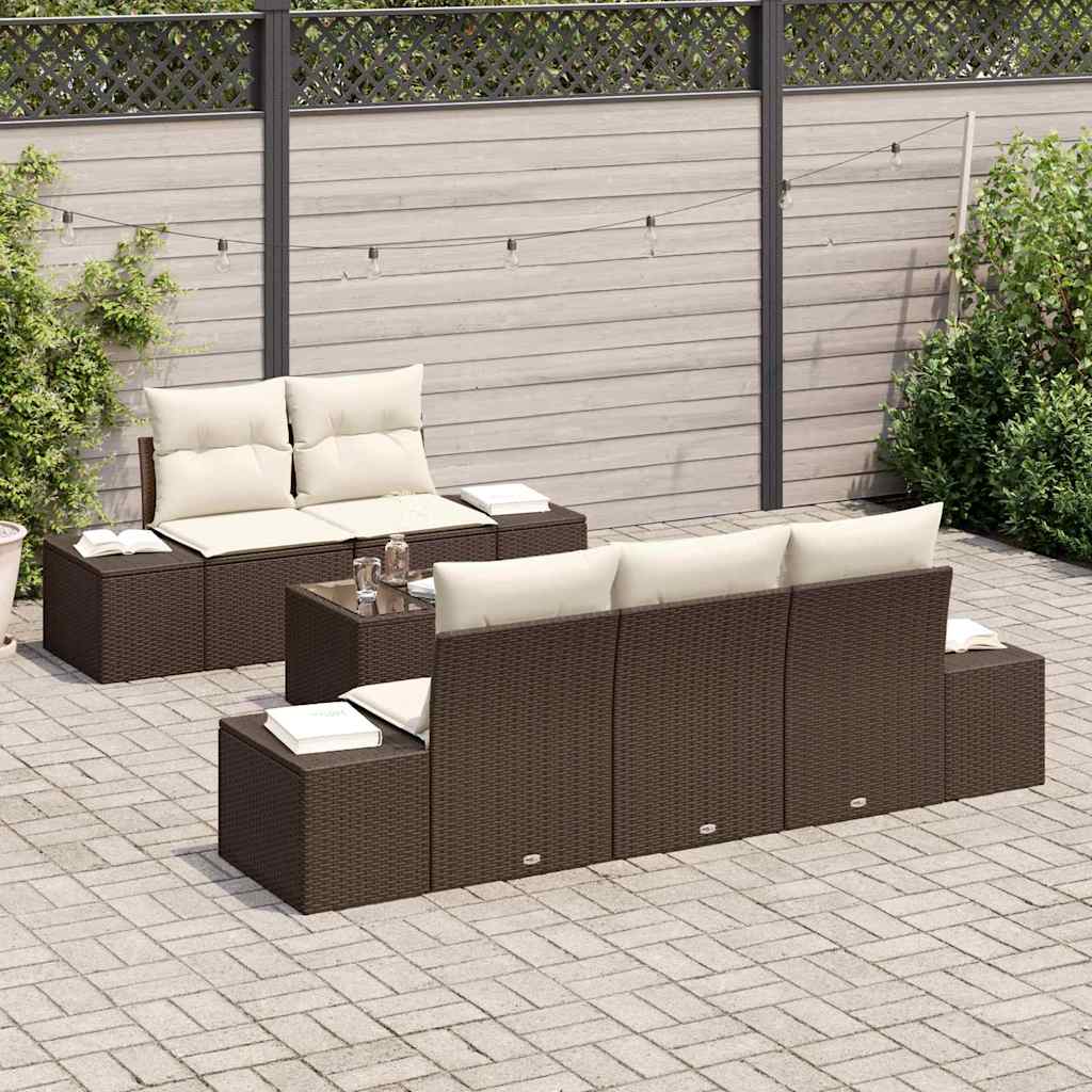 Set Divano da Giardino 6 pcs Marrone e Crema 55 x 55 x 37 cm - homemem39