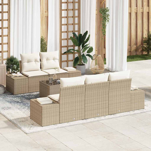Set Divano da Giardino 6 pcs Beige e Crema 55 x 55 x 37 cm - homemem39