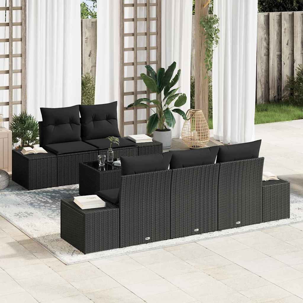 Set Divano da Giardino con cuscino 6 pcs Nero 55 x 55 x 37 cm - homemem39