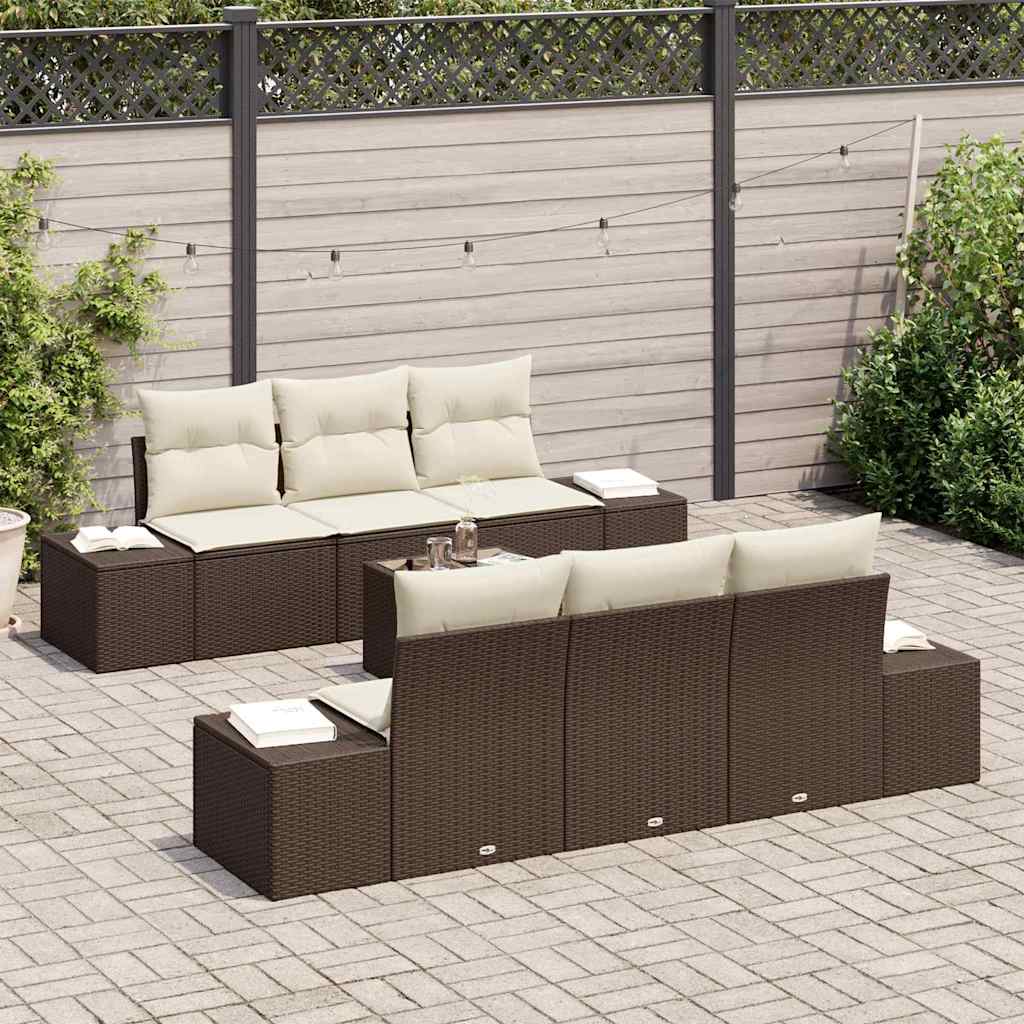 Set Divano da Giardino 7 pcs Marrone e Crema 55 x 55 x 37 cm - homemem39