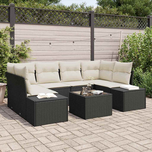 Set Divano da Giardino 7 pcs Nero e Crema 55 x 55 x 37 cm - homemem39