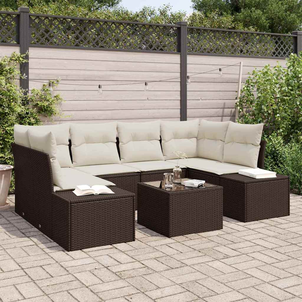 Set Divano da Giardino 7 pcs Marrone e Crema 55 x 55 x 37 cm - homemem39