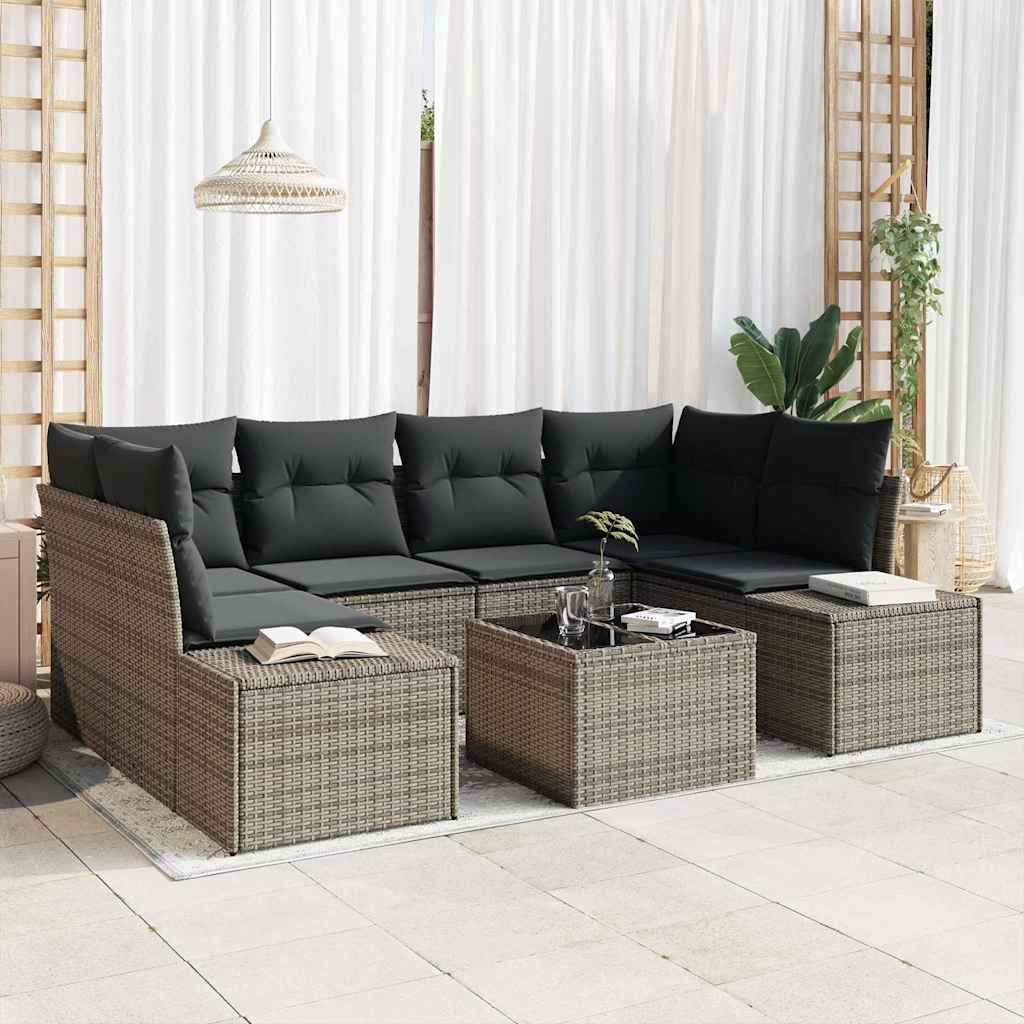 Set Divano da Giardino con cuscino 7 pcs Grigio 55 x 55 x 37 cm - homemem39