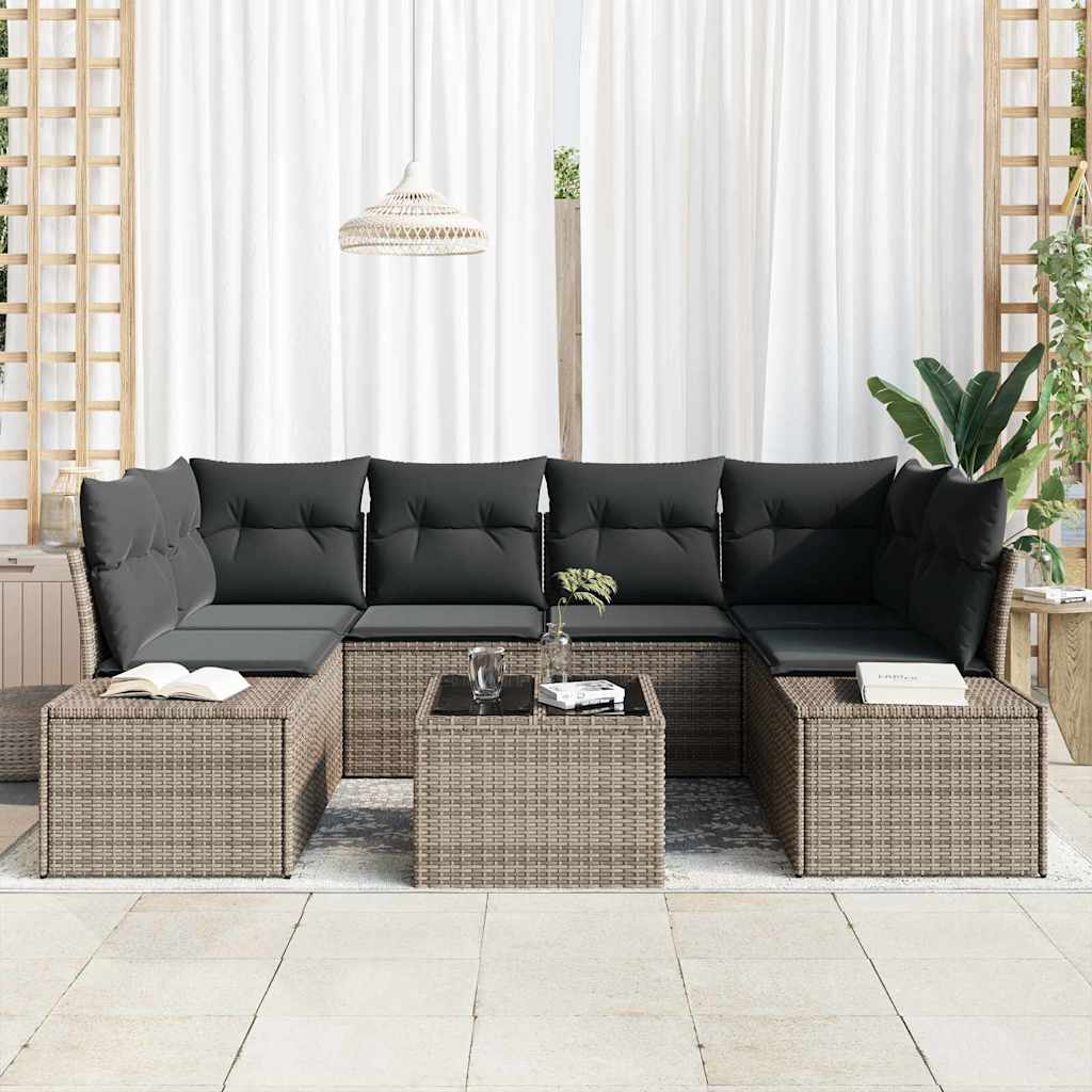 Set Divano da Giardino con cuscino 7 pcs Grigio 55 x 55 x 37 cm - homemem39
