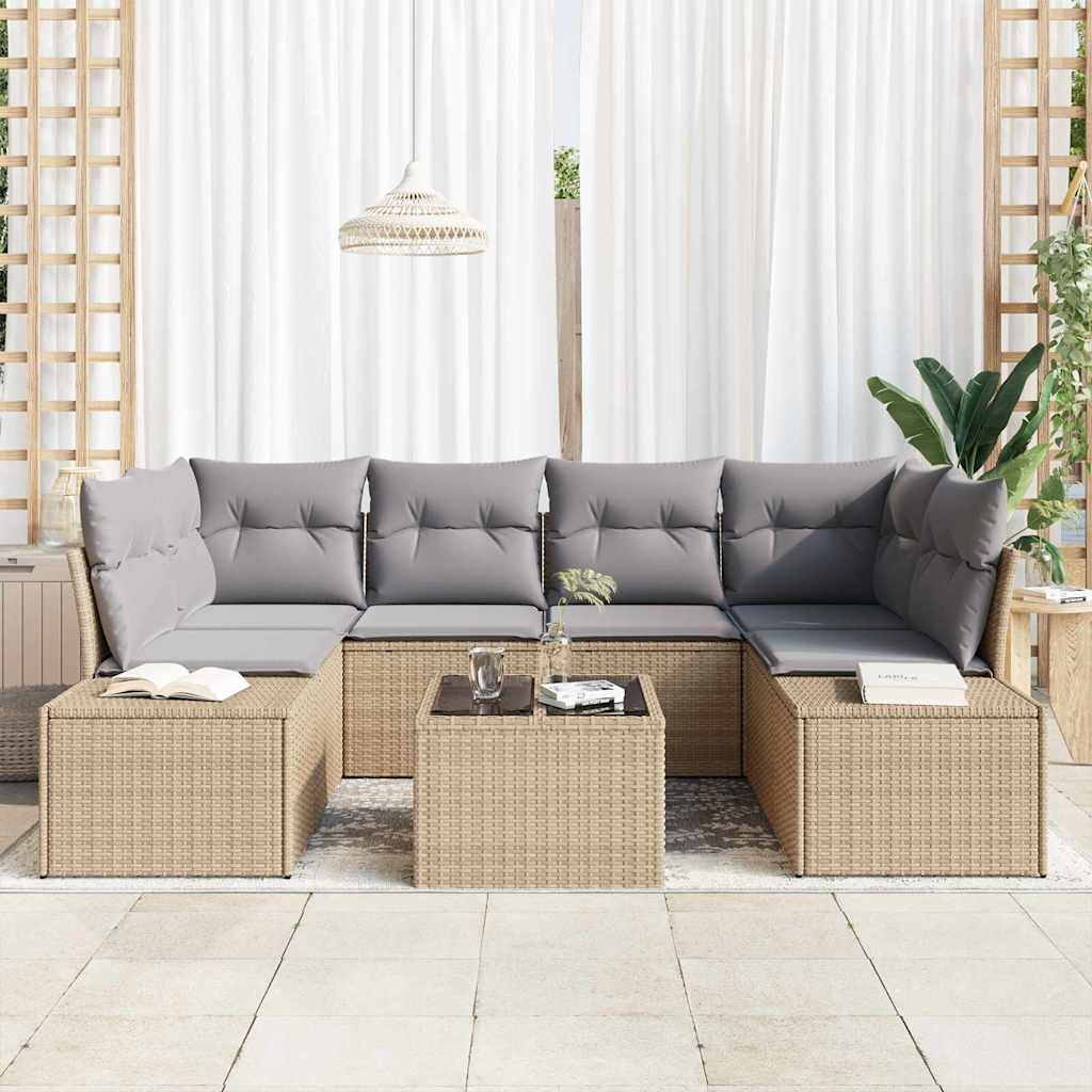 Set Divano da Giardino 7 pcs Beige e grigio 55 x 55 x 37 cm - homemem39