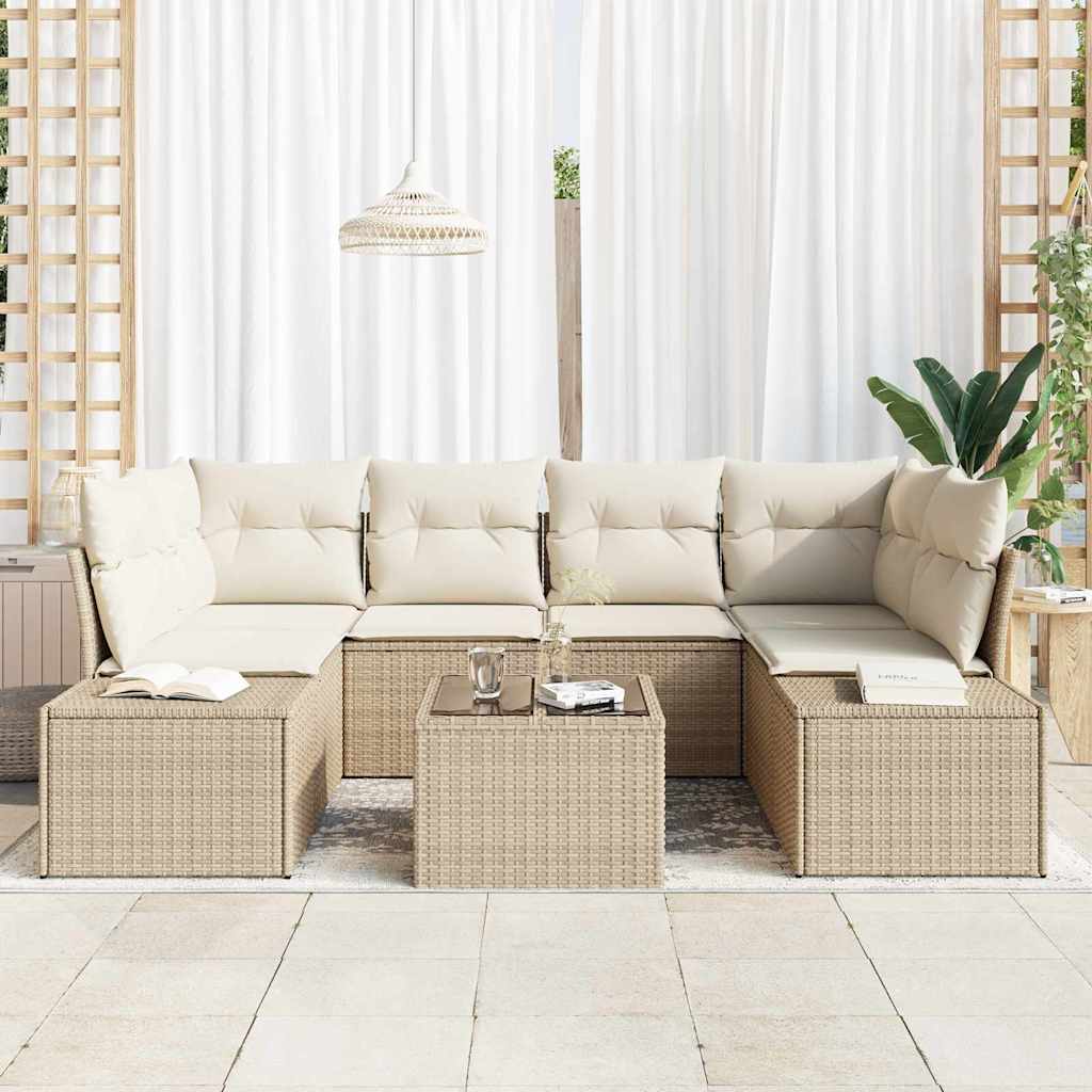 Set Divano da Giardino 8 pcs Beige e Crema polyrattan