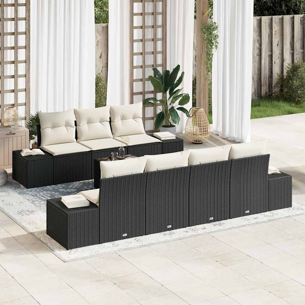 Set Divano da Giardino 8 pcs Nero e Crema 55 x 55 x 37 cm - homemem39