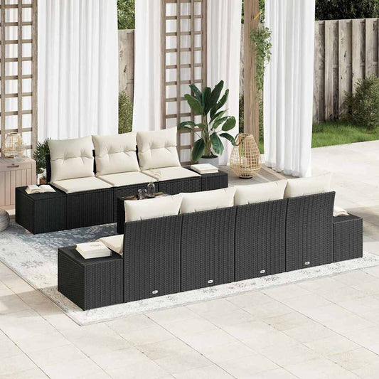 Set Divano da Giardino 8 pcs Nero e Crema 55 x 55 x 37 cm - homemem39