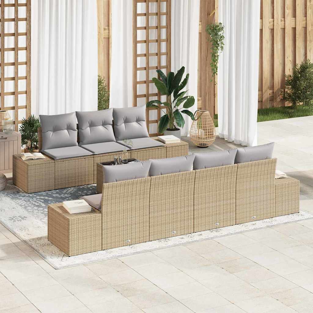 Set Divano da Giardino 8 pcs Beige e grigio 55 x 55 x 37 cm - homemem39
