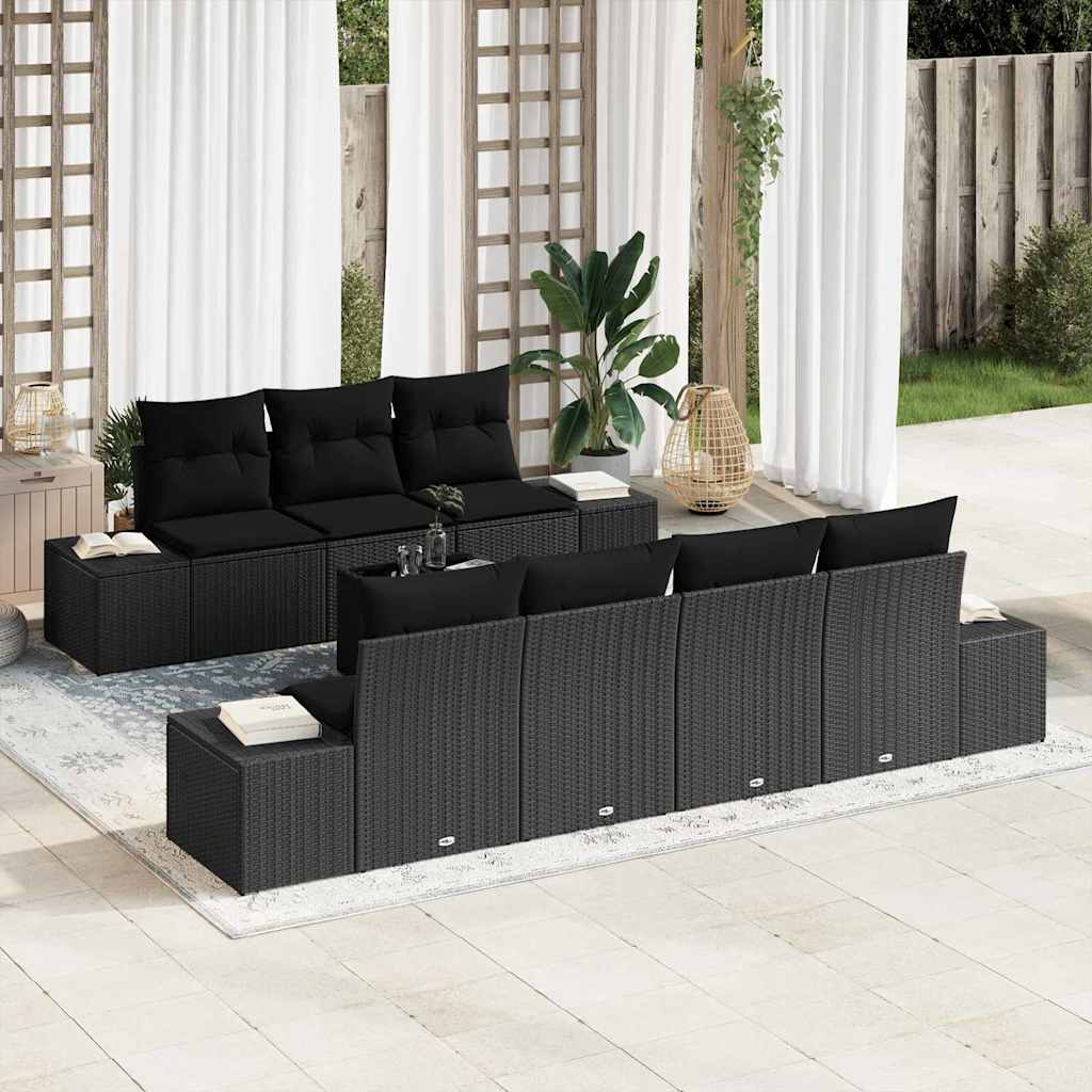 Set Divano da Giardino con cuscino 8 pcs Nero 55 x 55 x 37 cm - homemem39
