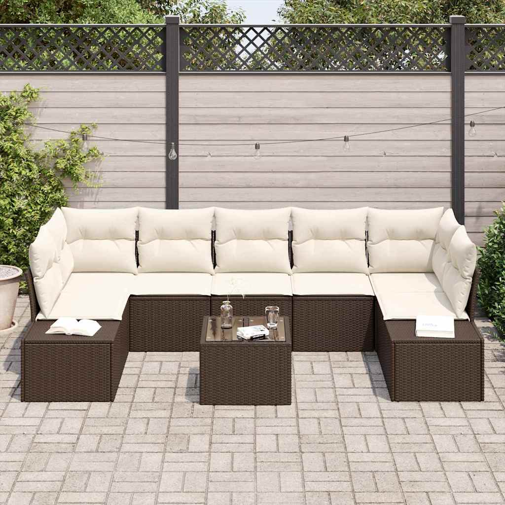Set Divano da Giardino 8 pcs Marrone e Crema 55 x 55 x 37 cm - homemem39