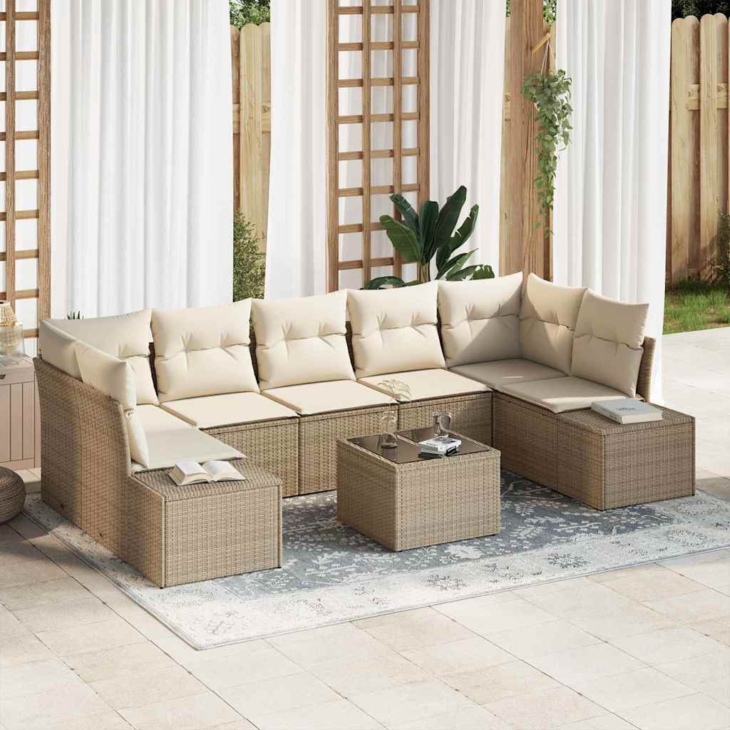 Set Divano da Giardino 8 pcs Beige e Crema polyrattan