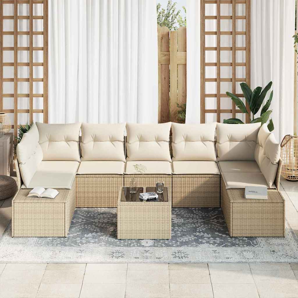 Set Divano da Giardino 8 pcs Beige e Crema polyrattan