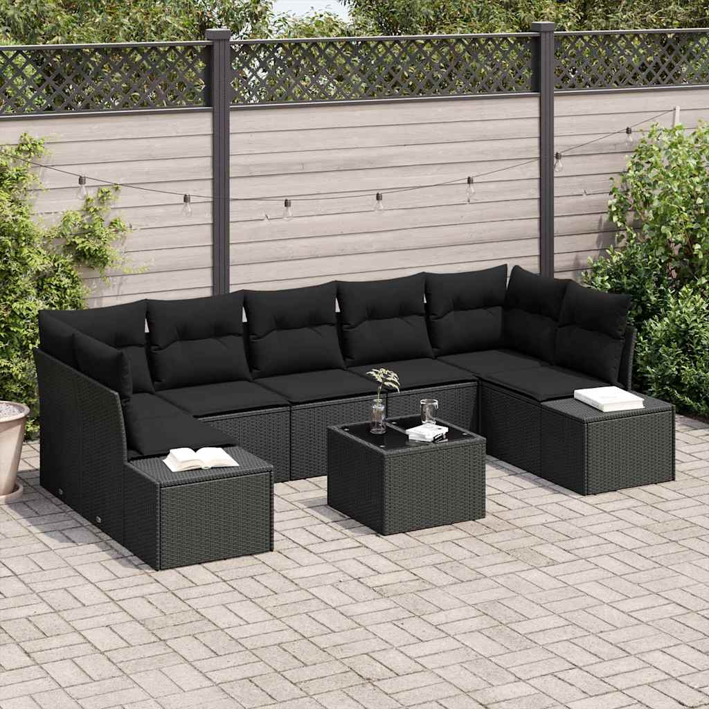 Set Divano da Giardino con cuscino 8 pcs Nero 55 x 55 x 37 cm - homemem39