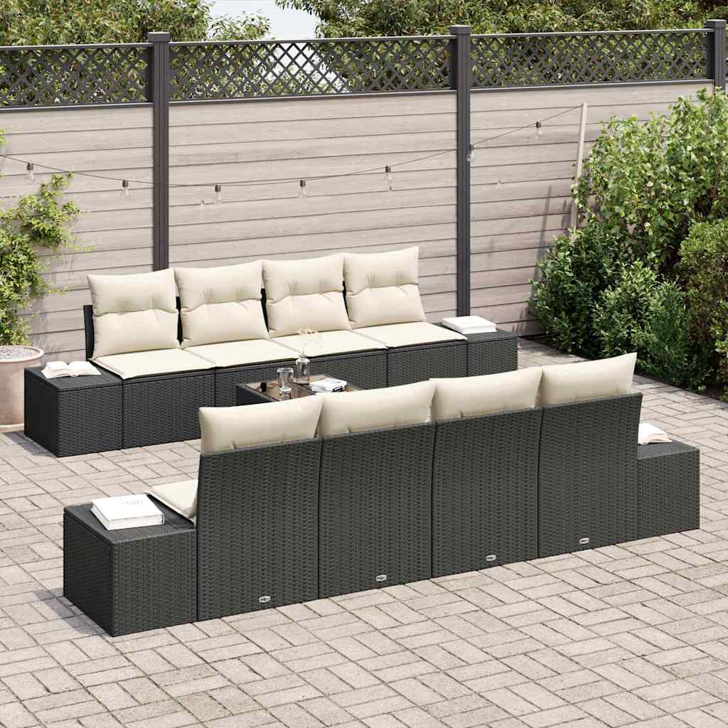 Set Divano da Giardino 7 pcs Nero e Crema 55 x 55 x 37 cm - homemem39