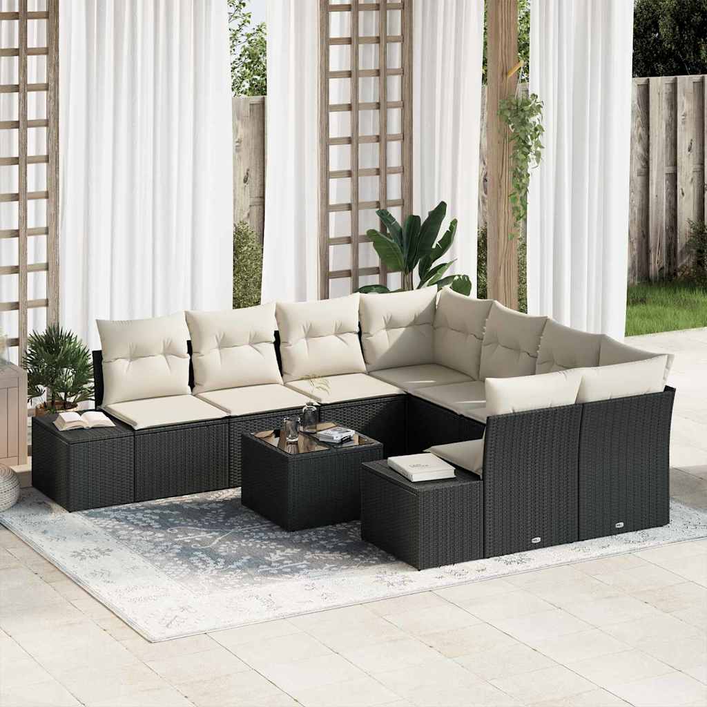 Set Divano da Giardino 9 pcs Nero e Crema 55 x 55 x 37 cm - homemem39
