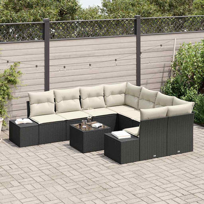 Set Divano da Giardino 9 pcs Nero e Crema 55 x 55 x 37 cm - homemem39