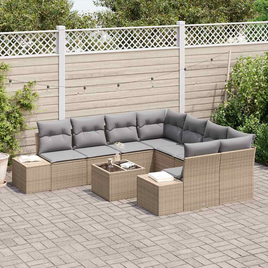 Set Divano da Giardino 9 pcs Beige e grigio 55 x 55 x 37 cm - homemem39
