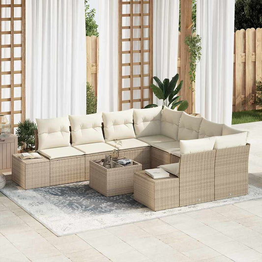 Set Divano da Giardino 9 pcs Beige e Crema 55 x 55 x 37 cm - homemem39