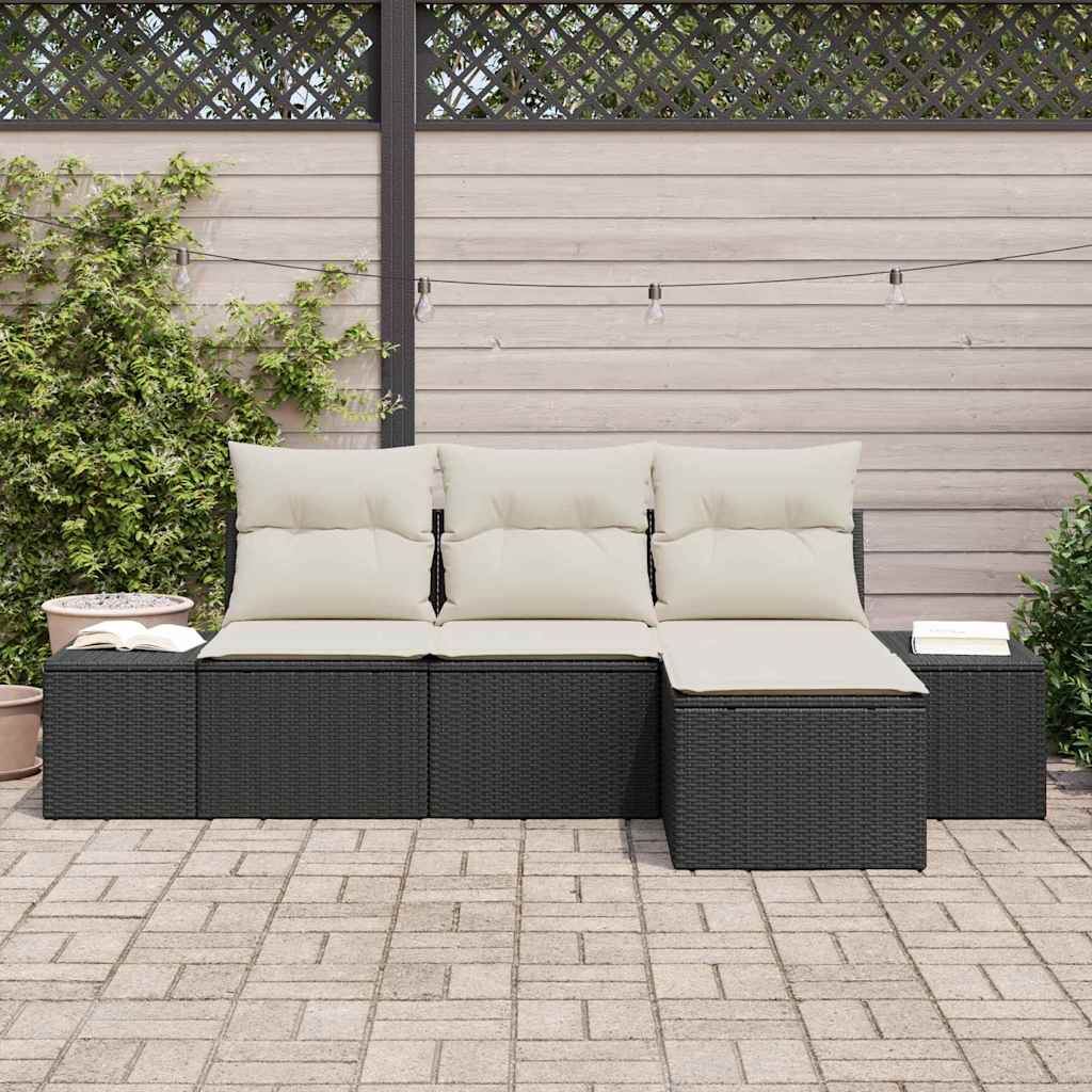 Set Divano da Giardino con cuscino 4 pcs Nero e Crema - homemem39