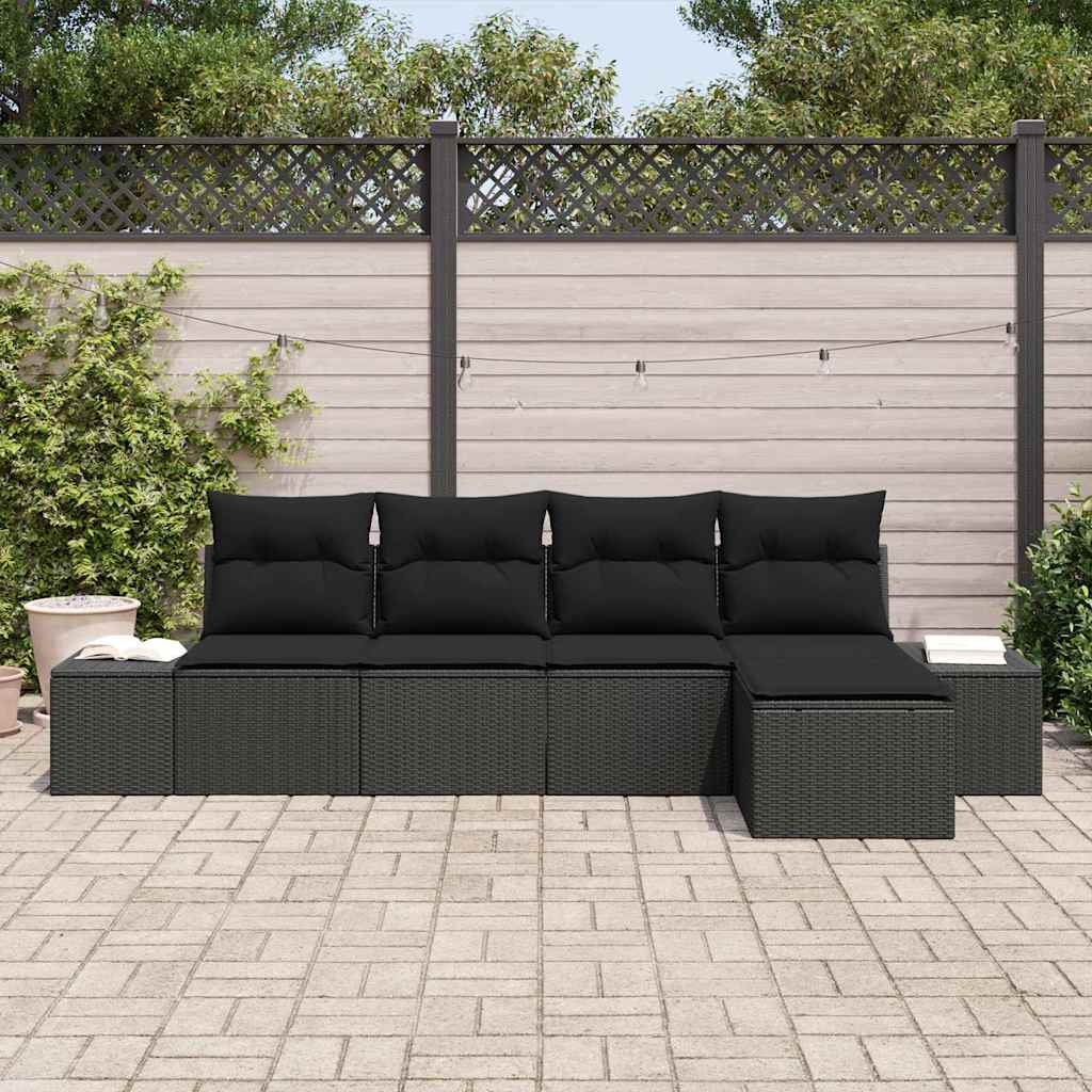 Set Divano da Giardino con cuscino con archiviazione 5 pcs Nero - homemem39