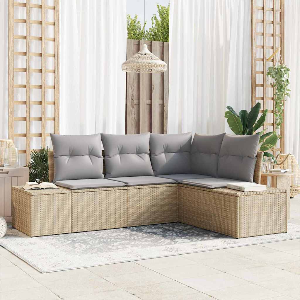 Set Divano da Giardino 4 pcs Beige e Grigio Chiaro polyrattan