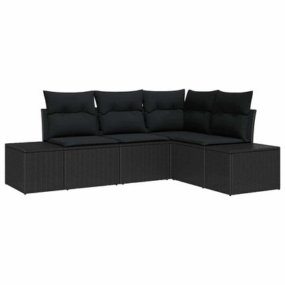 Set Divano da Giardino con archiviazione 4 pcs Nero polyrattan | homemem39