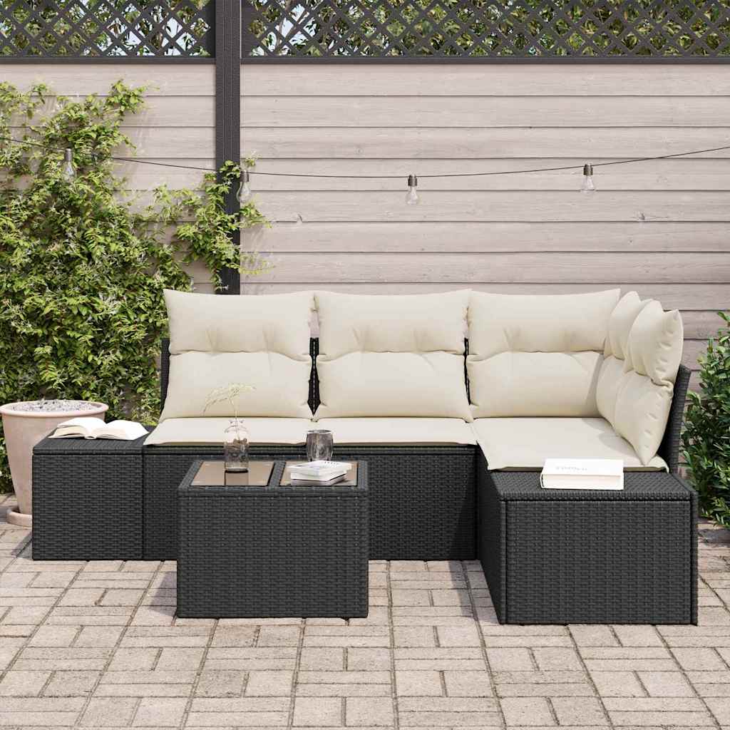 Set Divano da Giardino con cuscino 5 pcs Marrone e Crema - homemem39
