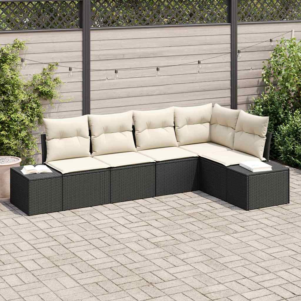 Set Divano da Giardino con cuscino 5 pcs Nero e Crema - homemem39