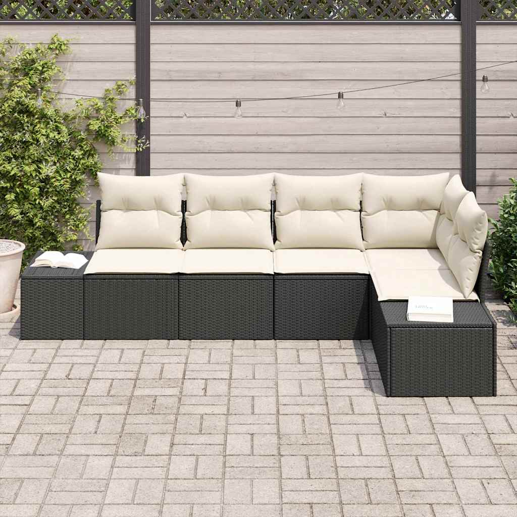 Set Divano da Giardino con cuscino 5 pcs Nero e Crema - homemem39