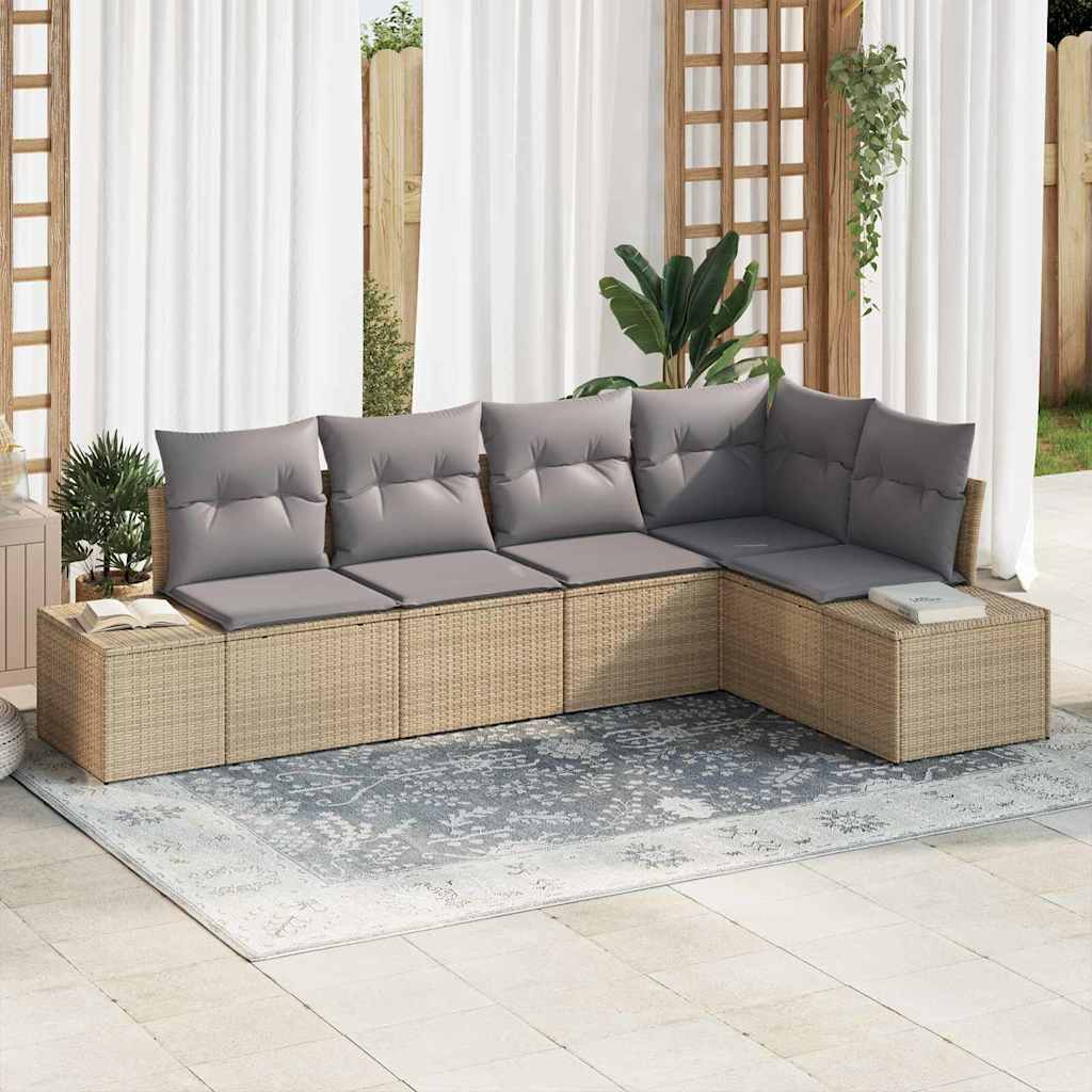 Set Divano da Giardino con cuscino 5 pcs Beige e Grigio Chiaro - homemem39