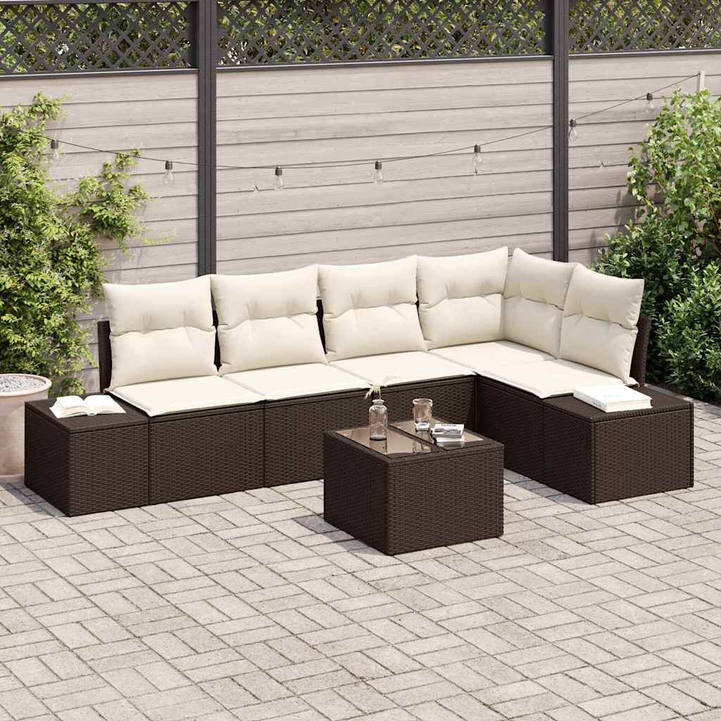 Set Divano da Giardino con cuscino 6 pcs Marrone e Crema - homemem39