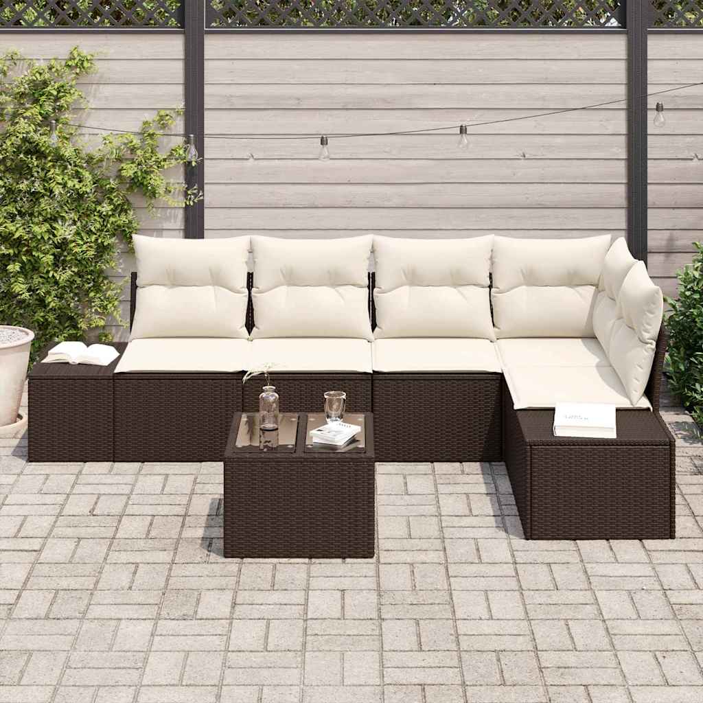 Set Divano da Giardino con cuscino 6 pcs Marrone e Crema - homemem39
