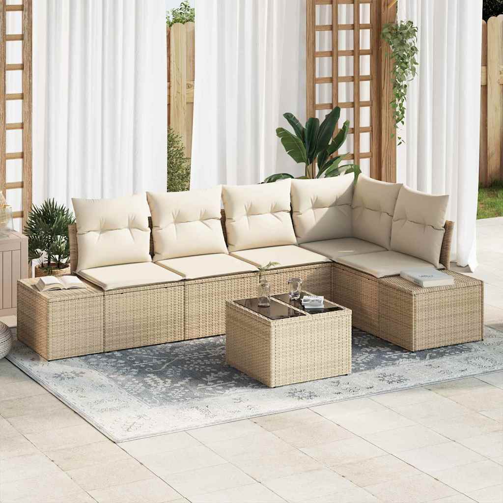 Set Divano da Giardino con cuscino 6 pcs Beige e Crema - homemem39