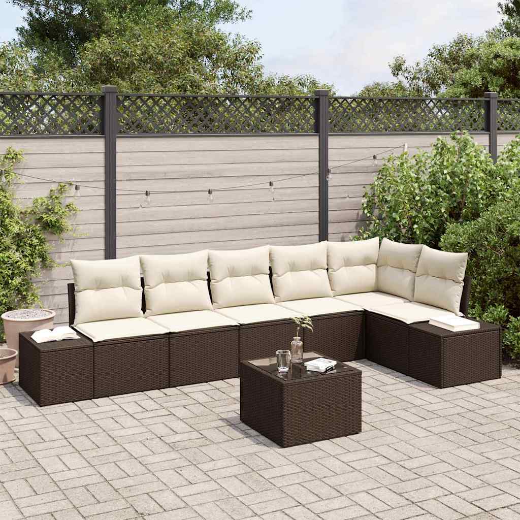 Set Divano da Giardino con cuscino 7 pcs Marrone e Crema - homemem39